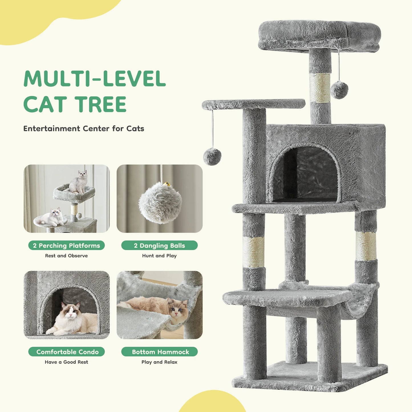 🐱🌿 PawBloom™ 44” Multi-Level Cat Tree Tower
