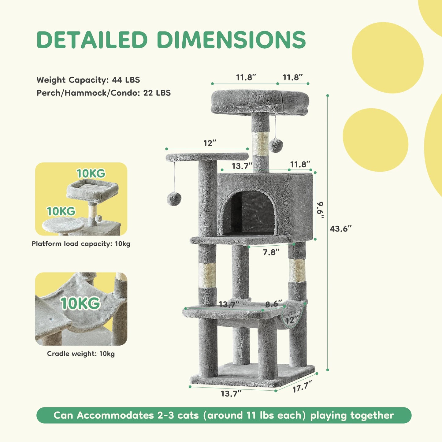 🐱🌿 PawBloom™ 44” Multi-Level Cat Tree Tower